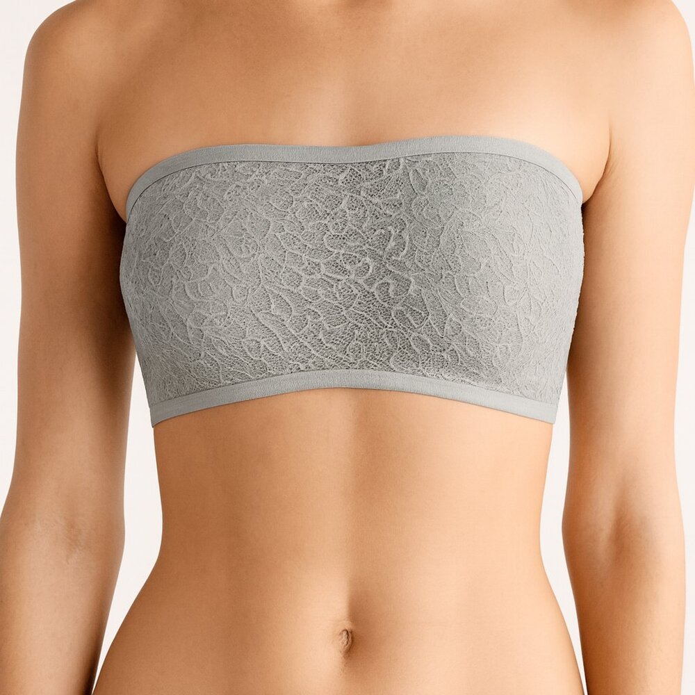 ✨ Abound Lace Strapless Bandeau Bra Gray Unlined Tube Top Large
